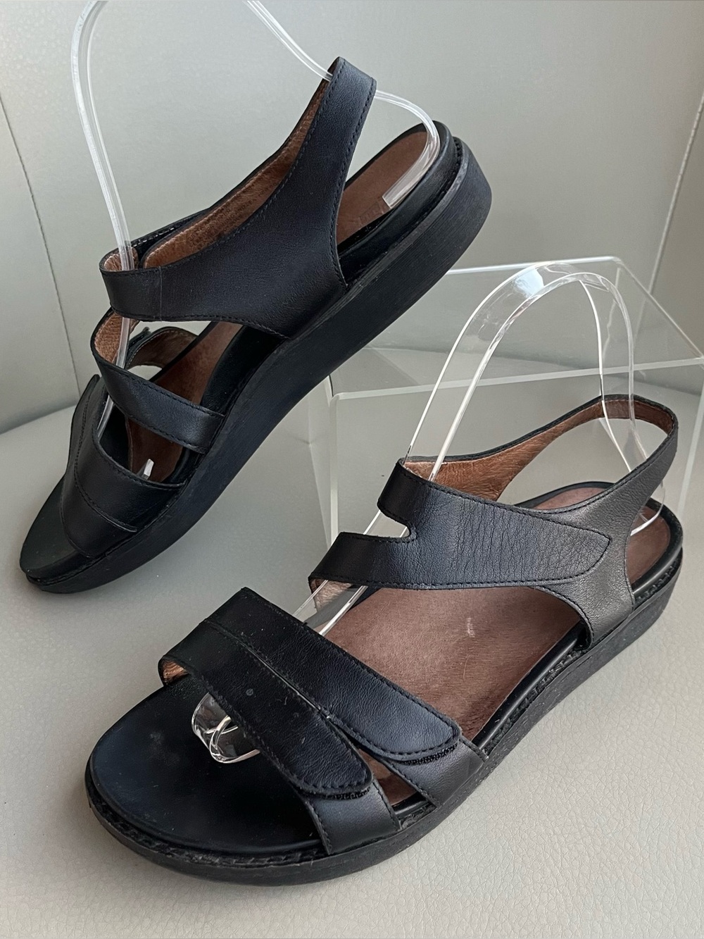 Abeo Zetta Leather Slingback Comfort Sandals Adjustable Straps Black Size 8N
